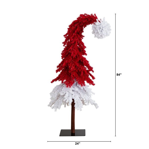 Nearly Natural 7-ft Holiday Red Santa’s Hat Christmas Tree with 500 LED Lights and 1272 Bendable Branches