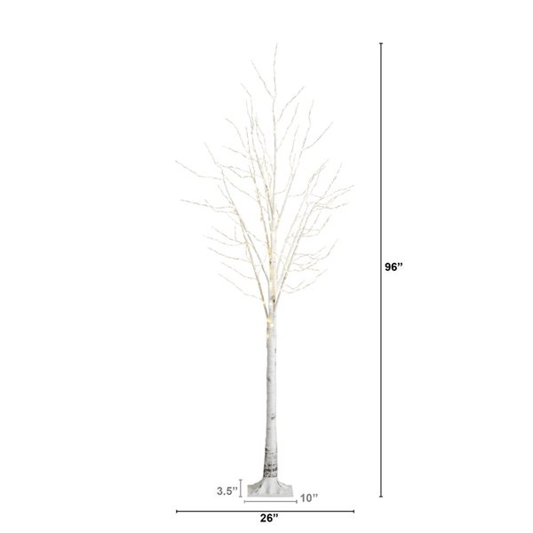 Nearly Natural 8-ft Pre-Lit Artificial White Birch Tree with 500 Warm White LED Lights