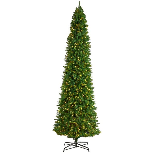 Nearly Natural 12-ft Slim Green Mountain Pine Artificial Christmas Tree with 1100 Clear LED Lights and 3235 Tips