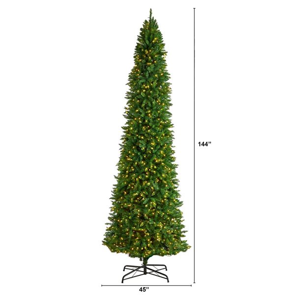 Nearly Natural 12-ft Slim Green Mountain Pine Artificial Christmas Tree with 1100 Clear LED Lights and 3235 Tips