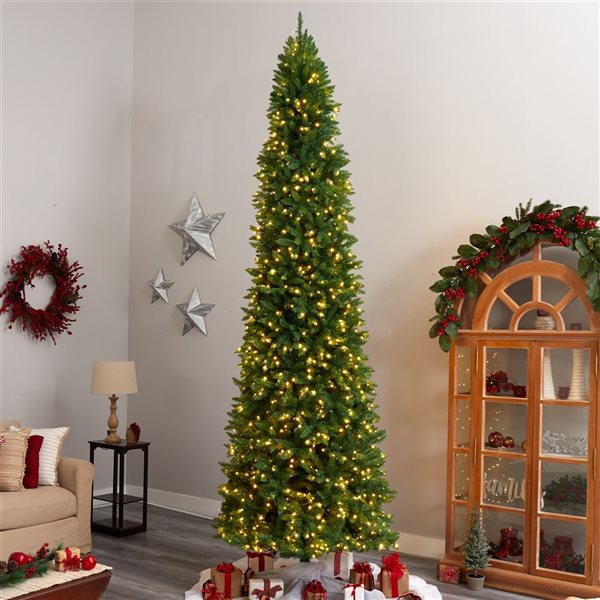 Nearly Natural 12-ft Slim Green Mountain Pine Artificial Christmas Tree with 1100 Clear LED Lights and 3235 Tips