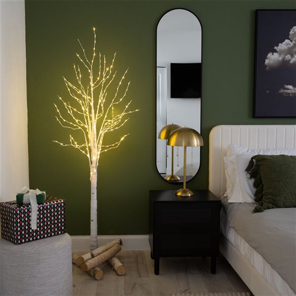 Nearly Natural 6-ft Pre-Lit Artificial White Birch Tree with 300 Warm White LED Lights