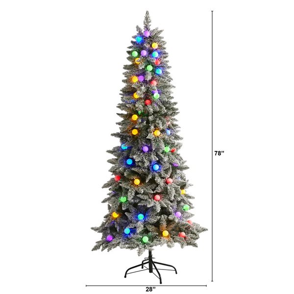 Nearly Natural 6.5-ft Flocked British Columbia Mountain Fir Artificial Christmas Tree in Decorative Planter