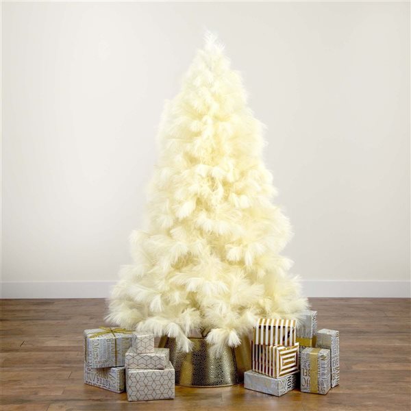 Nearly Natural 6-ft Artificial Off-White Pampas Grass Christmas Tree