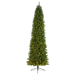 Nearly Natural 10-ft Slim Green Mountain Pine Artificial Christmas Tree with 800 Clear LED Lights