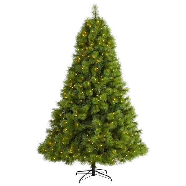 Nearly Natural 8-ft Green Scotch Pine Artificial Christmas Tree with 600 Clear LED Lights