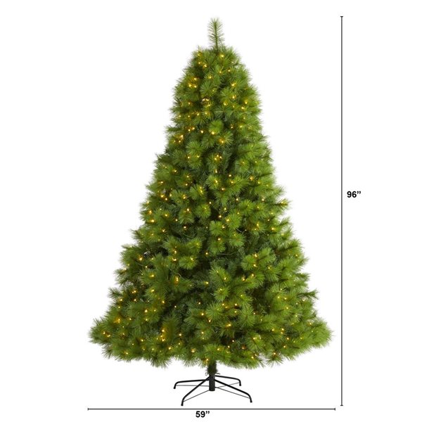 Nearly Natural 8-ft Green Scotch Pine Artificial Christmas Tree with 600 Clear LED Lights