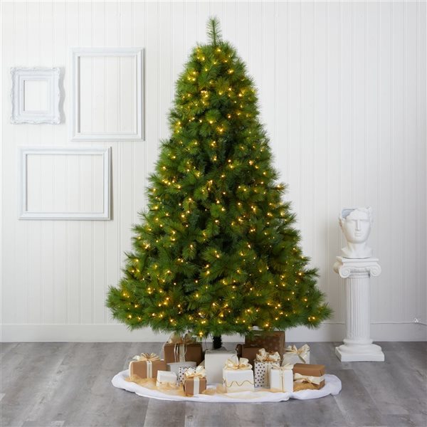 Nearly Natural 8-ft Green Scotch Pine Artificial Christmas Tree with 600 Clear LED Lights