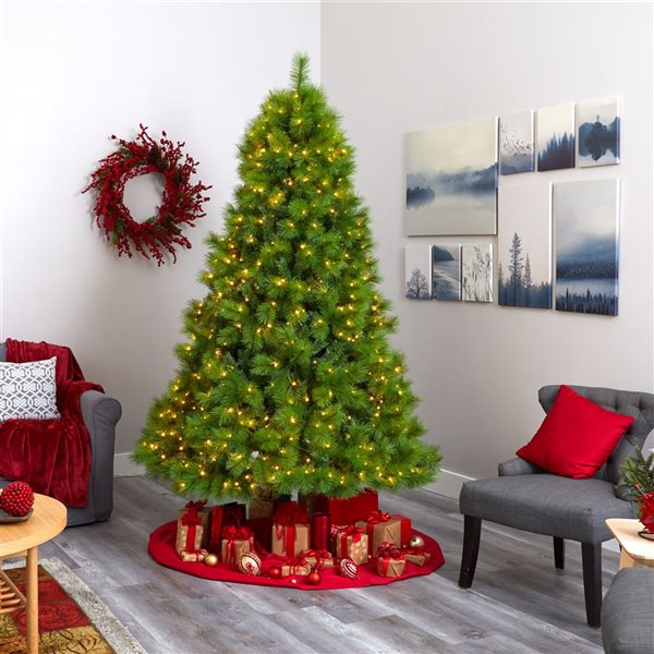 Nearly Natural 8-ft Green Scotch Pine Artificial Christmas Tree with 600 Clear LED Lights