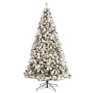 Nearly Natural 9-ft Flocked West Virginia Fir Artificial Christmas Tree with 650 Clear LED Lights and 1320 Branches