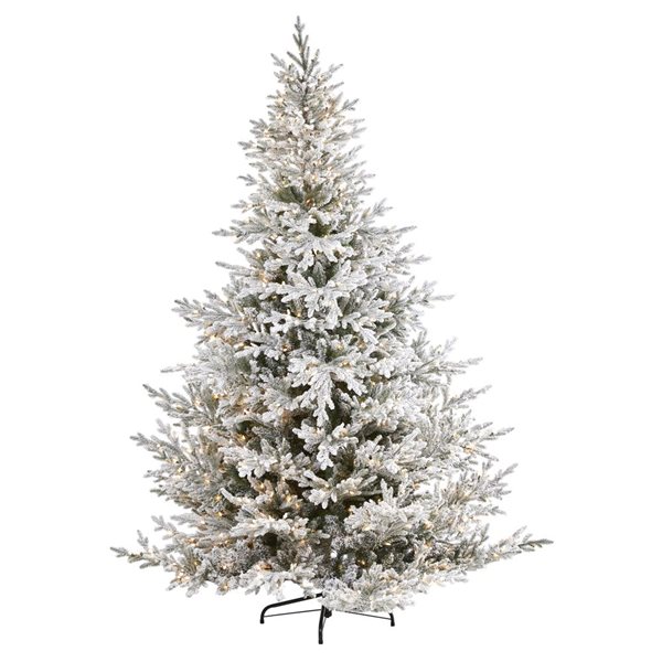 Nearly Natural 8-ft Flocked Fraser Fir Artificial Christmas Tree with 800 Warm White Lights and 4892 Branches