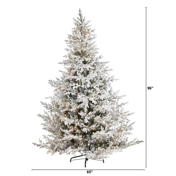 Nearly Natural 8-ft Flocked Fraser Fir Artificial Christmas Tree with 800 Warm White Lights and 4892 Branches