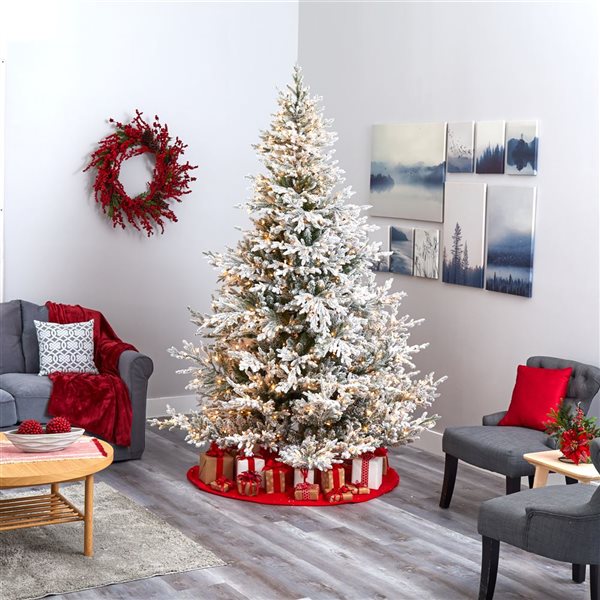 Nearly Natural 8-ft Flocked Fraser Fir Artificial Christmas Tree with 800 Warm White Lights and 4892 Branches