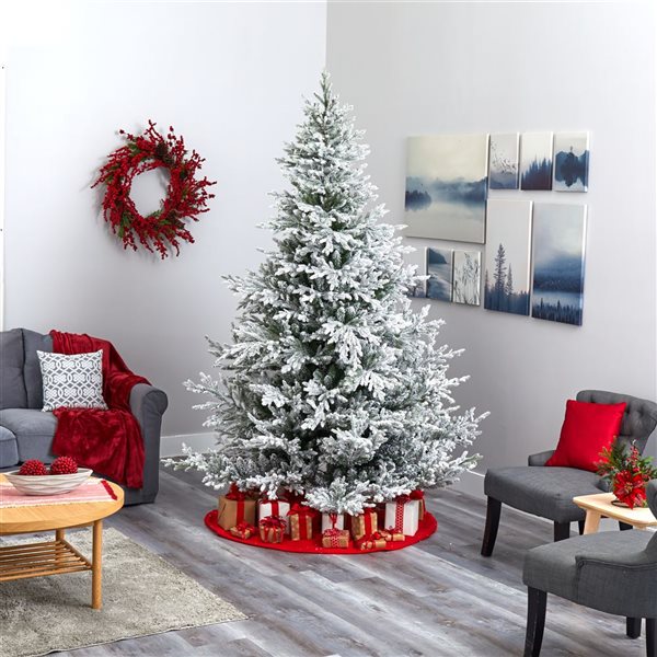 Nearly Natural 8-ft Flocked Fraser Fir Artificial Christmas Tree with 800 Warm White Lights and 4892 Branches