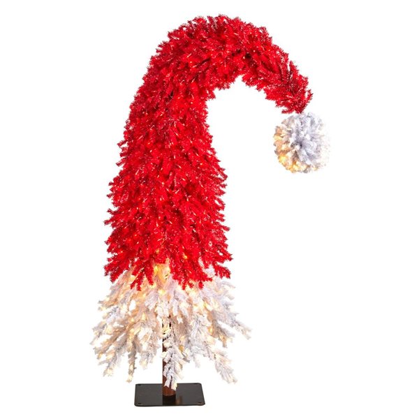 Nearly Natural 9-ft Holiday Red Santa Hat Christmas Tree with 600 LED lights and 1992 Bendable Branches