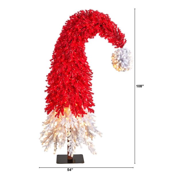 Nearly Natural 9-ft Holiday Red Santa Hat Christmas Tree with 600 LED lights and 1992 Bendable Branches