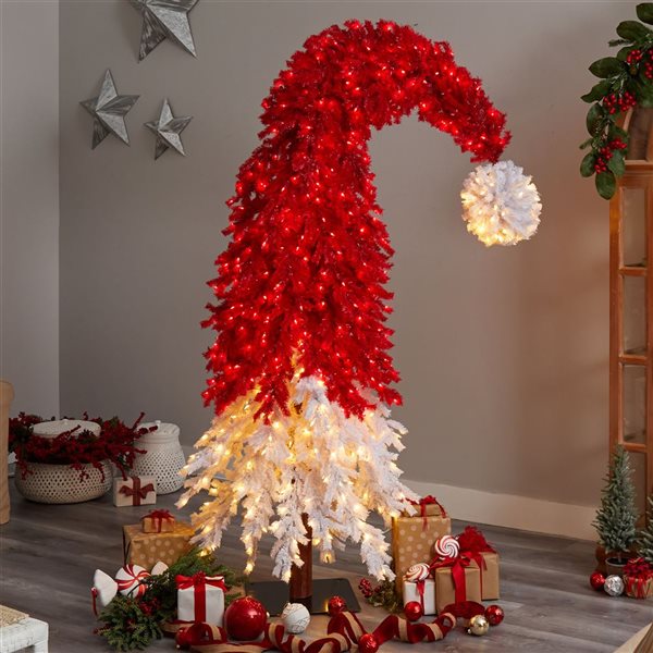 Nearly Natural 9-ft Holiday Red Santa Hat Christmas Tree with 600 LED lights and 1992 Bendable Branches