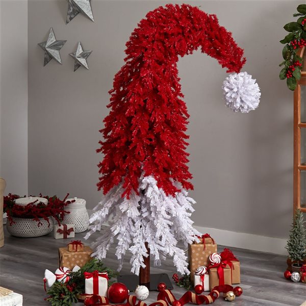 Nearly Natural 9-ft Holiday Red Santa Hat Christmas Tree with 600 LED lights and 1992 Bendable Branches