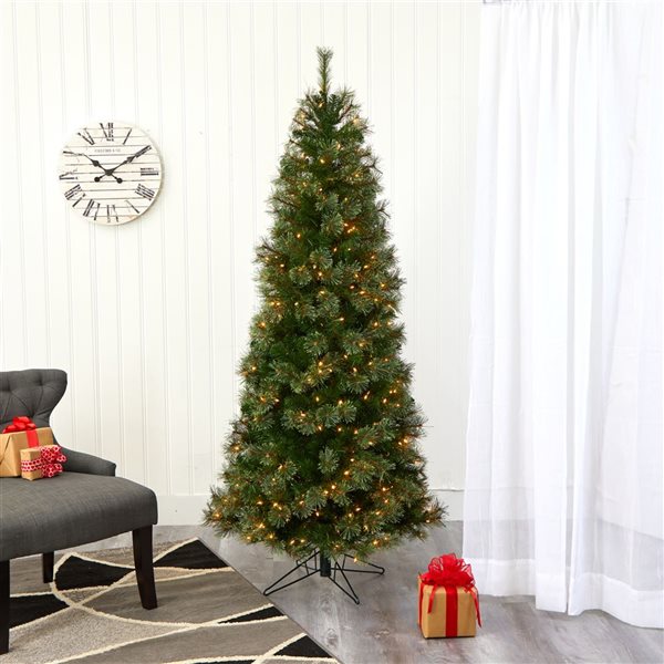 Nearly Natural 6.5-ft Cashmere Slim Artificial Christmas Tree with 350 Warm White Lights and 660 Bendable Branches