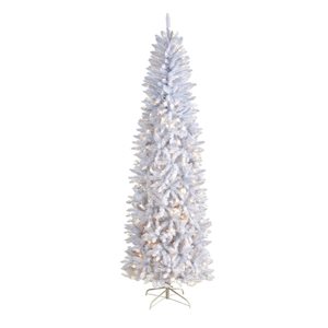 Nearly Natural 8-ft Slim White Artificial Christmas Tree with 400 Warm White LED Lights and 1348 Bendable Branches