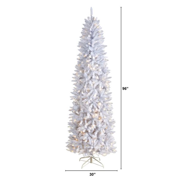 Nearly Natural 8-ft Slim White Artificial Christmas Tree with 400 Warm White LED Lights and 1348 Bendable Branches