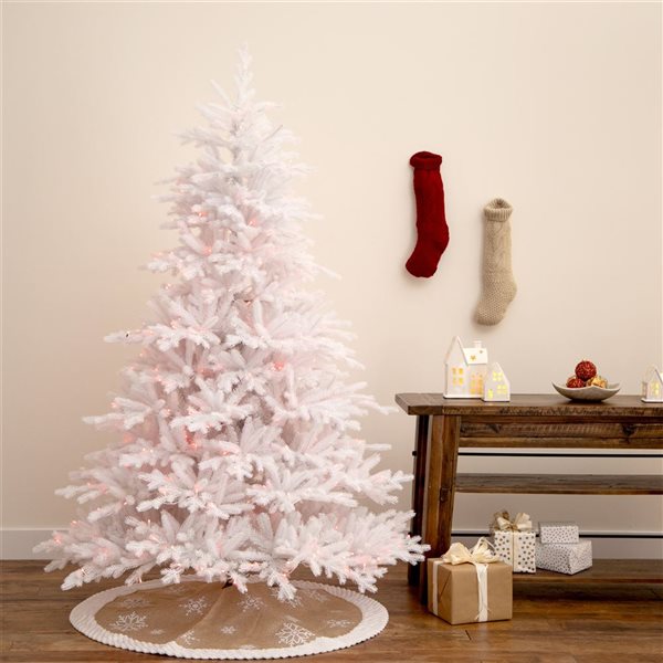 Nearly Natural 7-ft Pre-Lit Artificial White California Spruce Christmas Tree with 440 Color Changing LED Lights