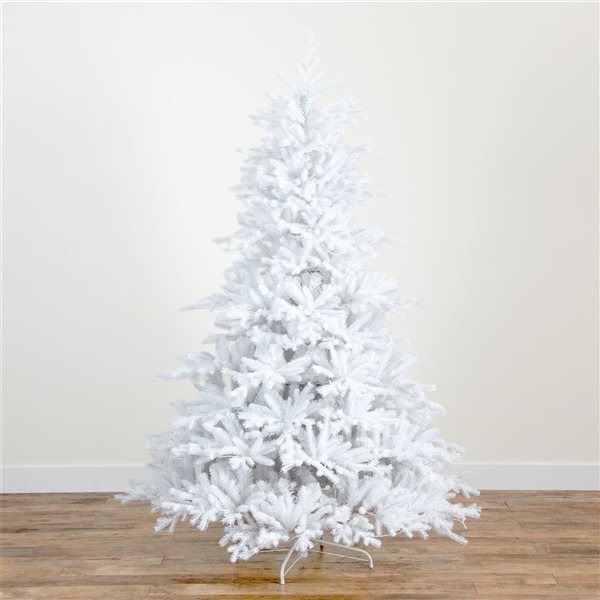 Nearly Natural 7-ft Pre-Lit Artificial White California Spruce Christmas Tree with 440 Color Changing LED Lights