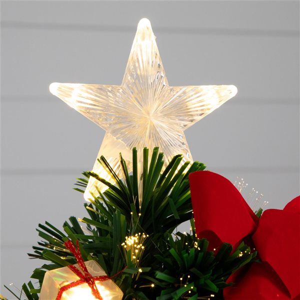 Nearly Natural 24-in Pre-Lit Fiber Optic Classic Star Topped Artificial Christmas Tree with Decorative Planter