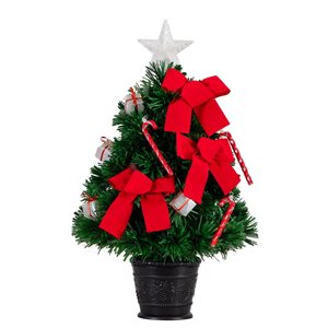 Nearly Natural 24-in Pre-Lit Fiber Optic Classic Star Topped Artificial Christmas Tree with Decorative Planter