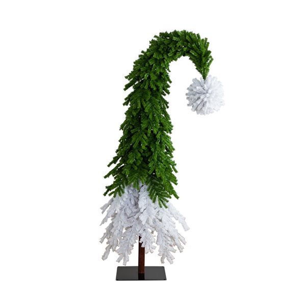 Nearly Natural 9-ft Holiday Green & White Santa’s Hat Christmas Tree with 600 LED Lights and 1992 Bendable Branches