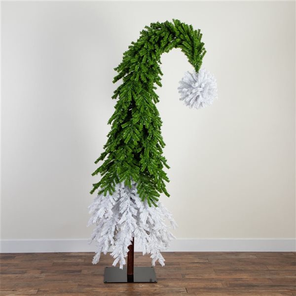 Nearly Natural 9-ft Holiday Green & White Santa’s Hat Christmas Tree with 600 LED Lights and 1992 Bendable Branches