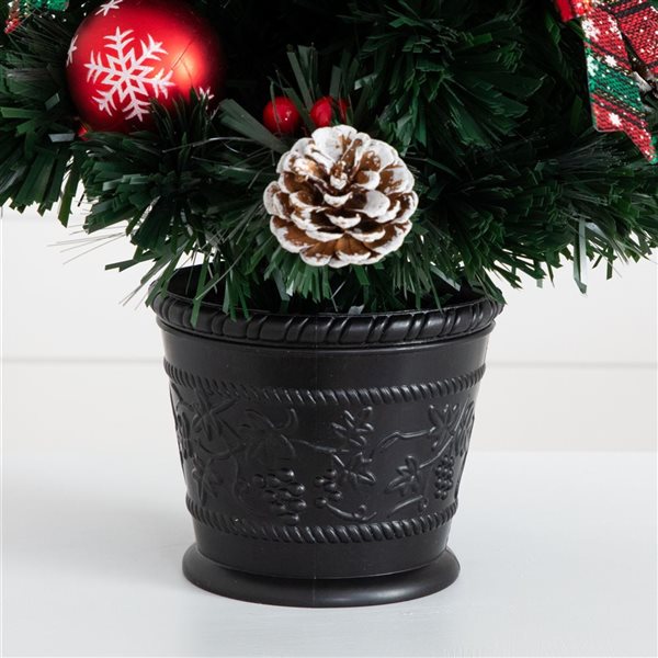 Nearly Natural 24-in Pre-Lit Fiber Optic Cosmopolitan Star Topped Artificial Christmas Tree with Decorative Planter