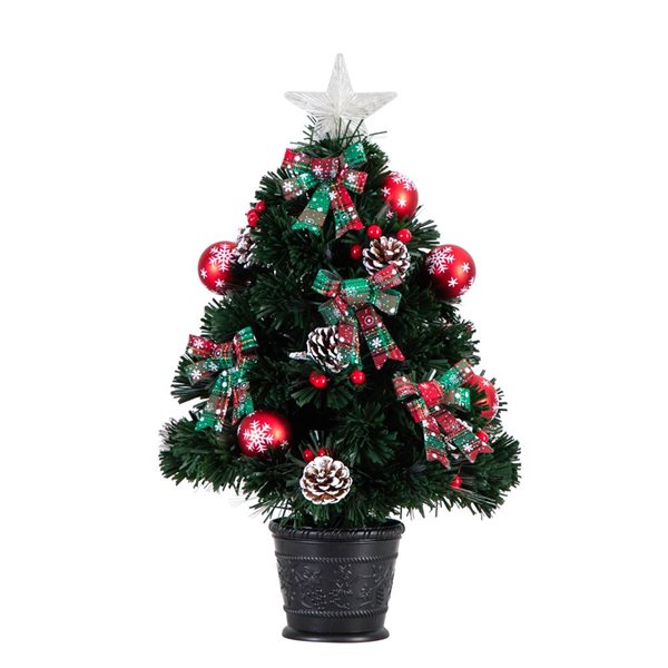 Nearly Natural 24-in Pre-Lit Fiber Optic Cosmopolitan Star Topped Artificial Christmas Tree with Decorative Planter