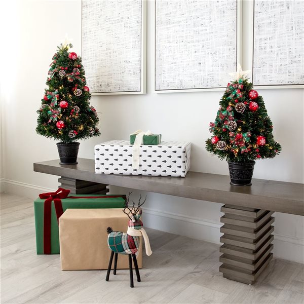 Nearly Natural 24-in Pre-Lit Fiber Optic Cosmopolitan Star Topped Artificial Christmas Tree with Decorative Planter