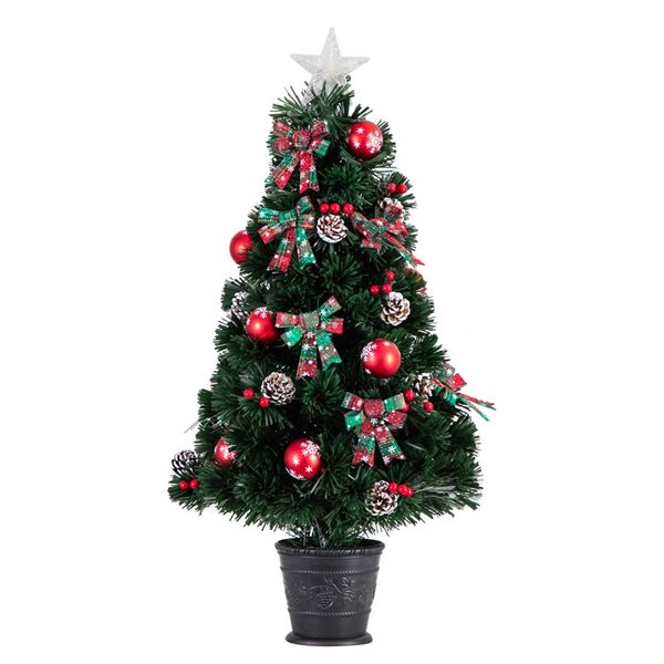 Nearly Natural 36-in Pre-Lit Fiber Optic Cosmopolitan Star Topped Artificial Christmas Tree with Decorative Planter