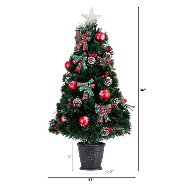 Nearly Natural 36-in Pre-Lit Fiber Optic Cosmopolitan Star Topped Artificial Christmas Tree with Decorative Planter