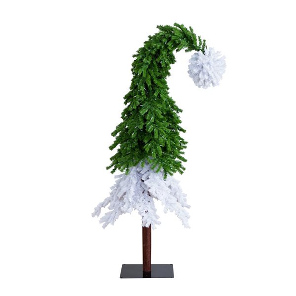 Nearly Natural 7-ft Holiday Green & White Santa’s Hat Christmas Tree with 500 LED lights and 1275 Bendable Branches