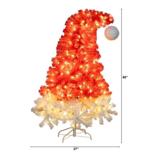 Nearly Natural 5-ft Pre-Lit Artificial Holiday Red Santa’s Hat Christmas Tree with 300 LED Lights and 720 Tips