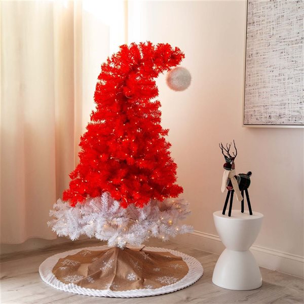 Nearly Natural 5-ft Pre-Lit Artificial Holiday Red Santa’s Hat Christmas Tree with 300 LED Lights and 720 Tips