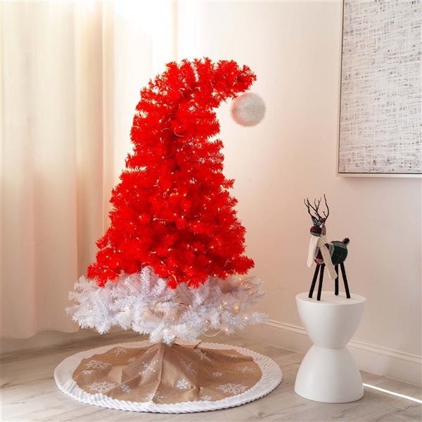 Nearly Natural 5-ft Pre-Lit Artificial Holiday Red Santa’s Hat Christmas Tree with 300 LED Lights and 720 Tips