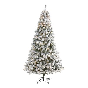 Nearly Natural 8-ft Flocked West Virginia Fir Artificial Christmas Tree with 500 Clear LED Lights