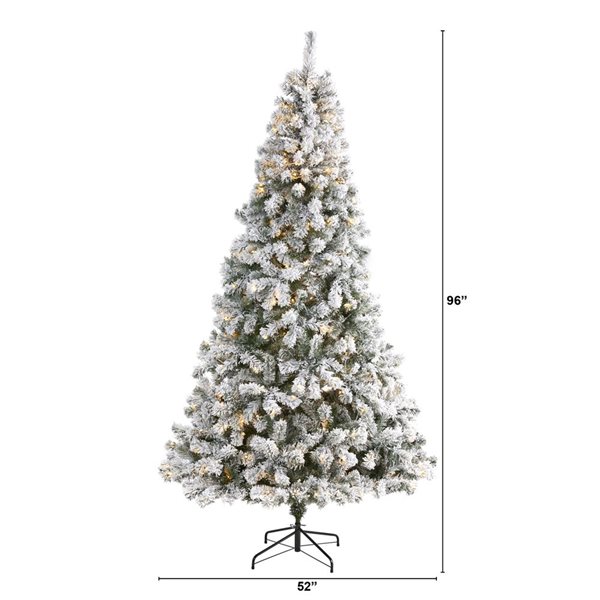 Nearly Natural 8-ft Flocked West Virginia Fir Artificial Christmas Tree with 500 Clear LED Lights