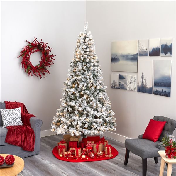 Nearly Natural 8-ft Flocked West Virginia Fir Artificial Christmas Tree with 500 Clear LED Lights