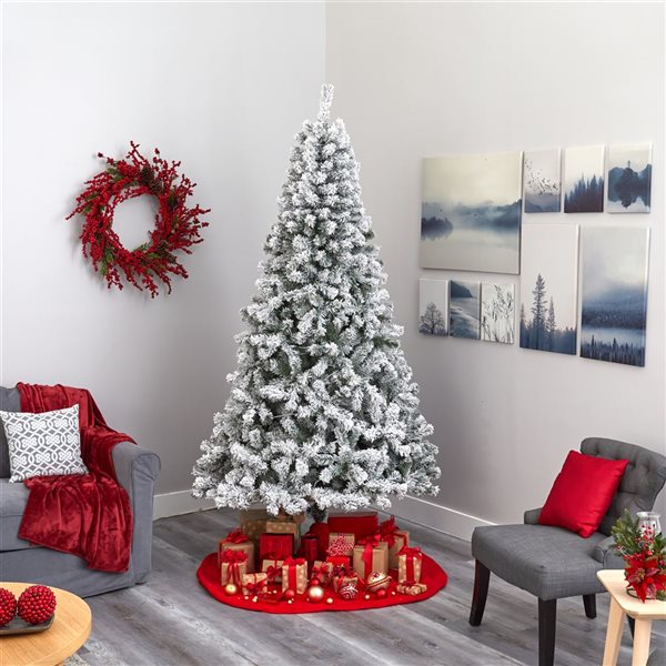 Nearly Natural 8-ft Flocked West Virginia Fir Artificial Christmas Tree with 500 Clear LED Lights