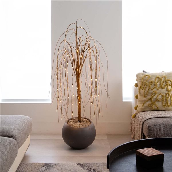 Nearly Natural 4-ft Pre-Lit Artificial Willow Tree with 120 Warm White LED Lights