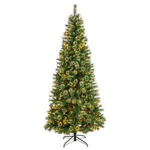 Nearly Natural 8-ft Wisconsin Slim Snow Tip Pine Artificial Christmas Tree with 600 Clear LED Lights