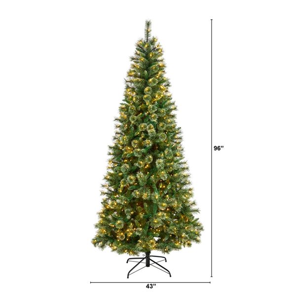 Nearly Natural 8-ft Wisconsin Slim Snow Tip Pine Artificial Christmas Tree with 600 Clear LED Lights