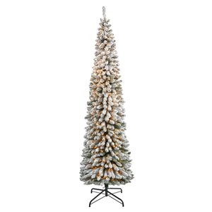 Nearly Natural 8-ft Flocked Pencil Artificial Christmas Tree with 500 Clear Lights and 646 Bendable Branches