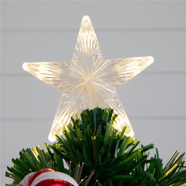 Nearly Natural 24-in Pre-Lit Fiber Optic Artificial Christmas Tree with Ornaments, Poinsettia and Star Topper