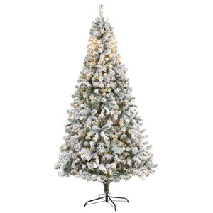 Nearly Natural 8-ft Flocked Rock Springs Spruce Artificial Christmas Tree with 500 Clear LED Lights and 1186 Branches